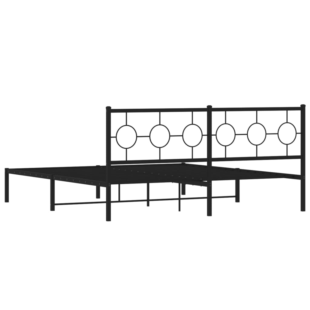 Metal Bed Frame without Mattress with Headboard Black 183x203 cm King