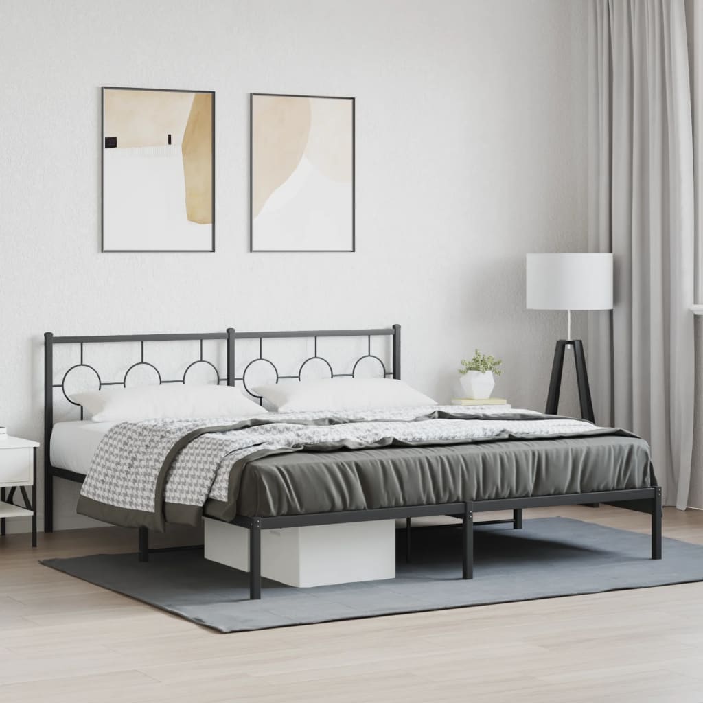 Metal Bed Frame without Mattress with Headboard Black 183x203 cm King