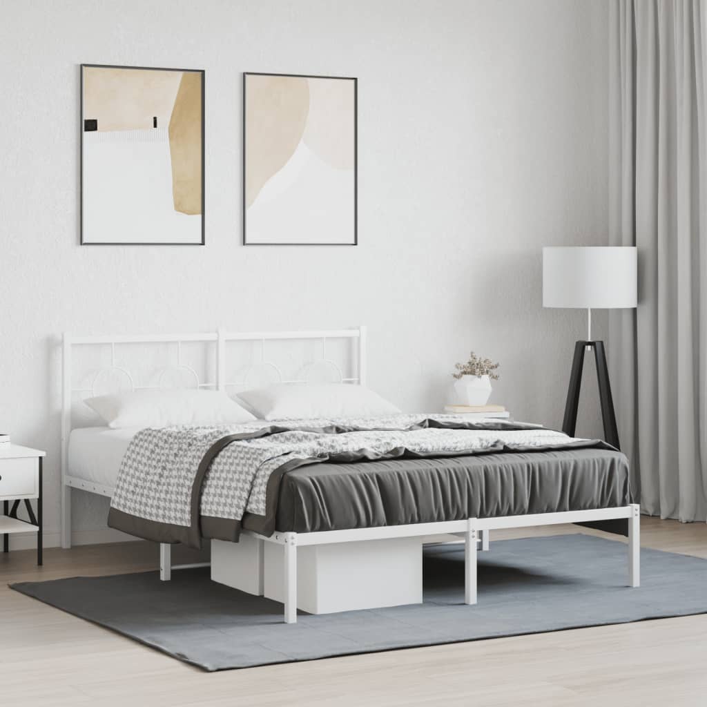 Metal Bed Frame without Mattress with Headboard White 135x190 cm