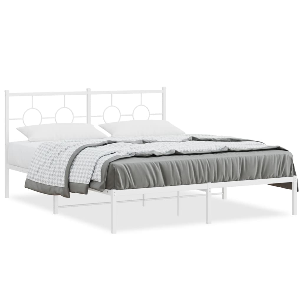 Metal Bed Frame without Mattress with Headboard White 150x200 cm