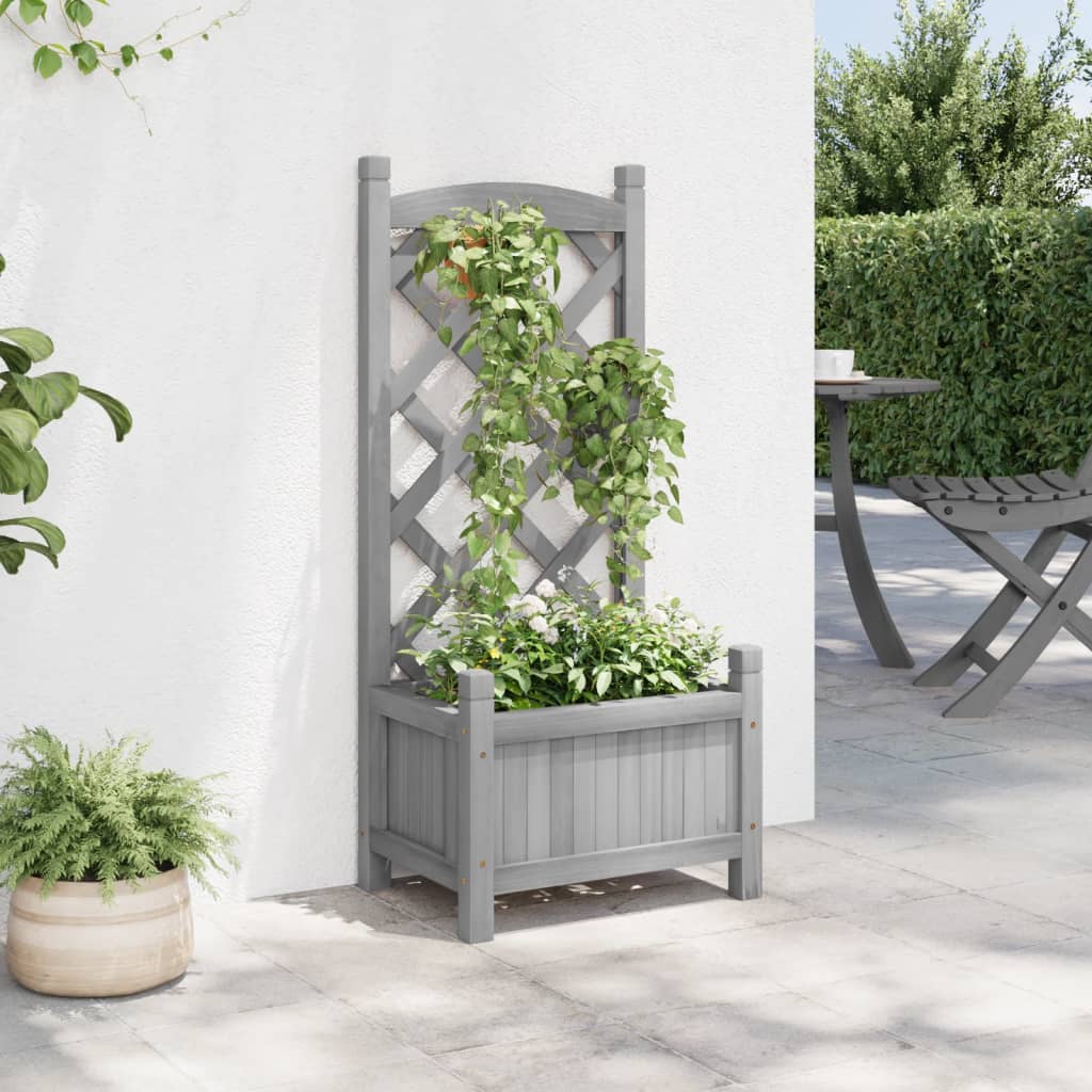 Planter with Trellis Grey Solid Wood Fir