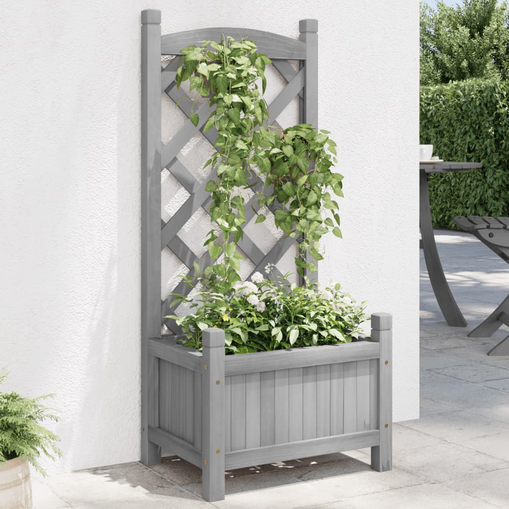 Planter with Trellis Grey Solid Wood Fir