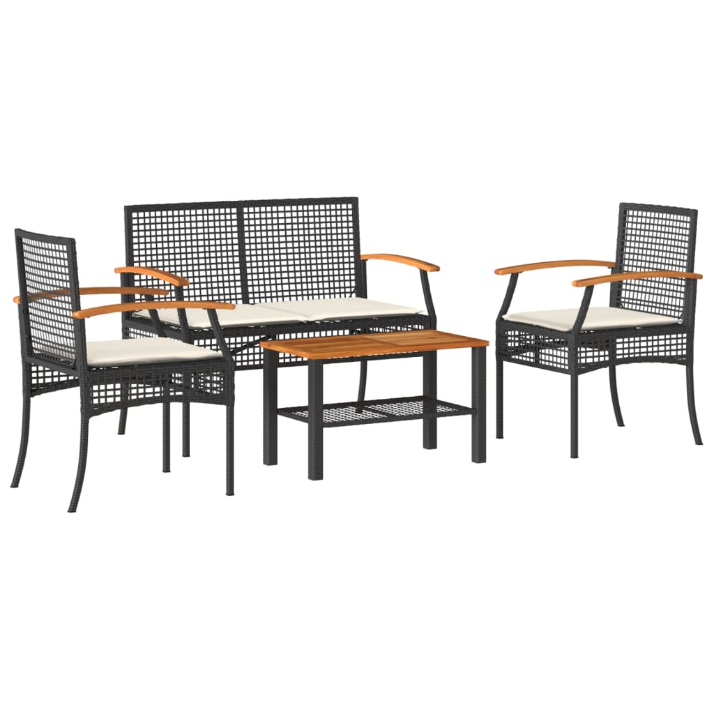 4 Piece Garden Lounge Set with Cushions Black Poly Rattan