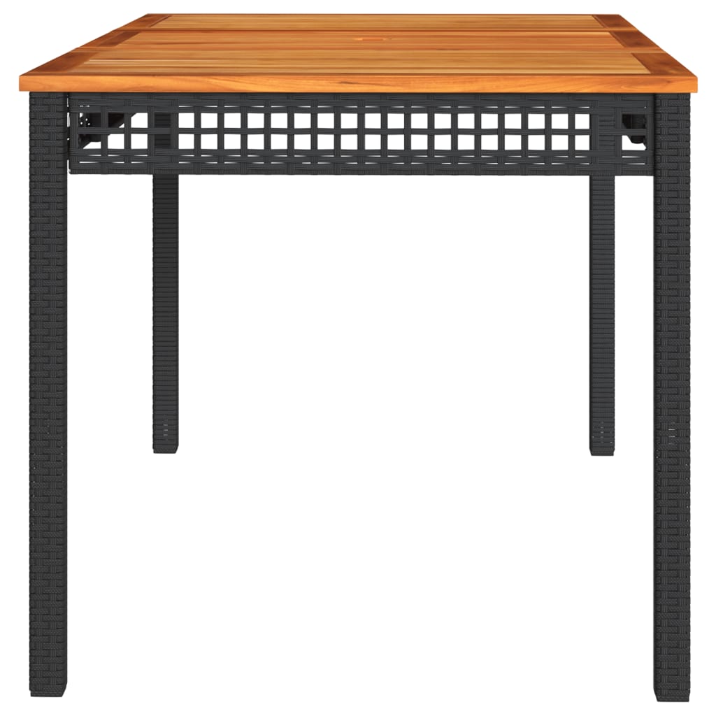 Garden Table Black 140x80x75 cm Poly Rattan Acacia Wood