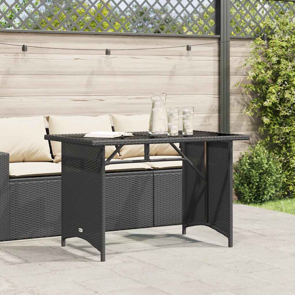Garden Table with Glass Top Black 110x68x70 cm Poly Rattan