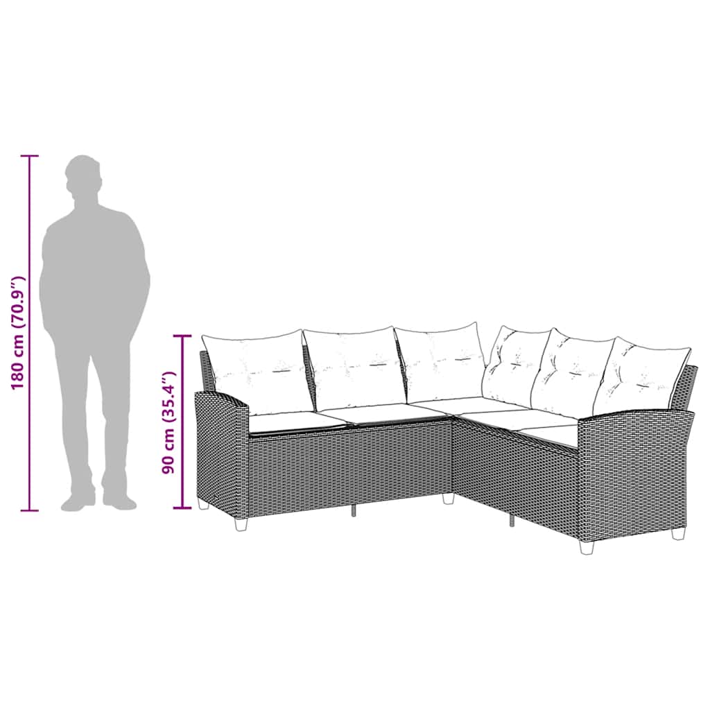 L-shaped Couch Sofa with Cushions Grey Poly Rattan