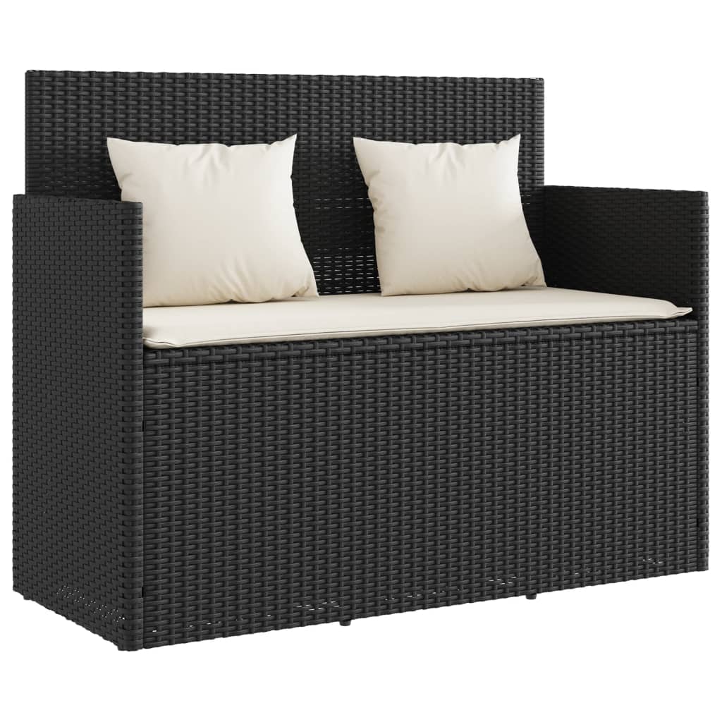 Garden Bench with Cushions Black Poly Rattan