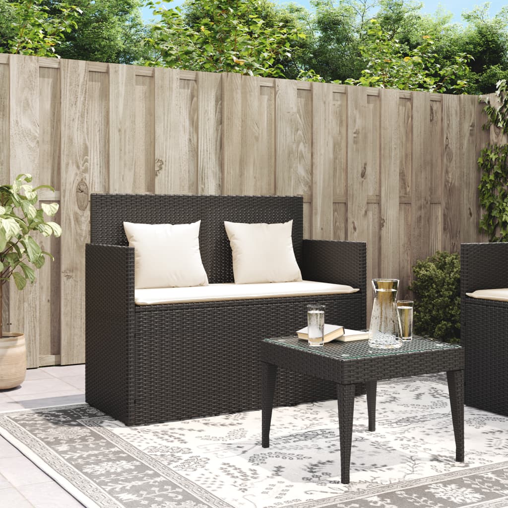 Garden Bench with Cushions Black Poly Rattan