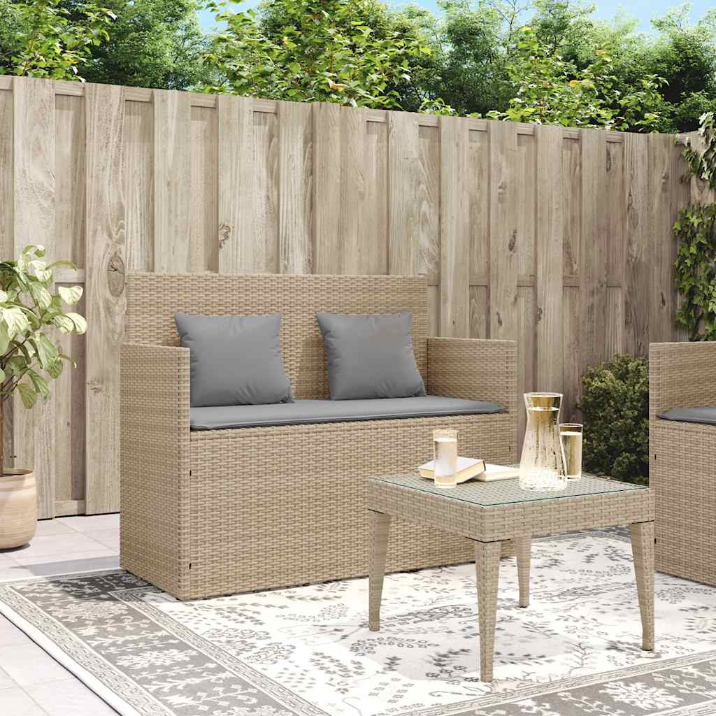Garden Bench with Cushions Beige Poly Rattan