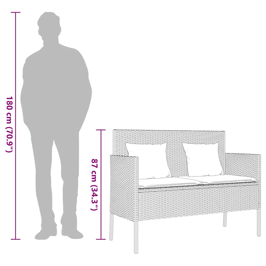 Garden Bench with Cushions Black Poly Rattan