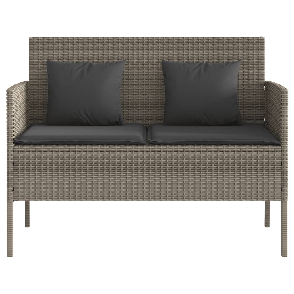 Garden Bench with Cushions Grey Poly Rattan
