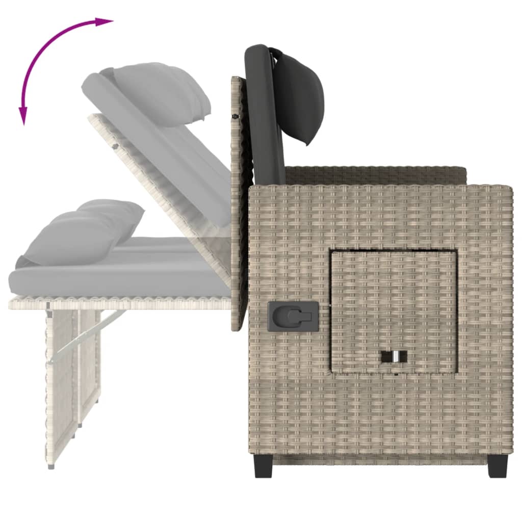 Reclining Garden Bench with Cushions Light Grey Poly Rattan