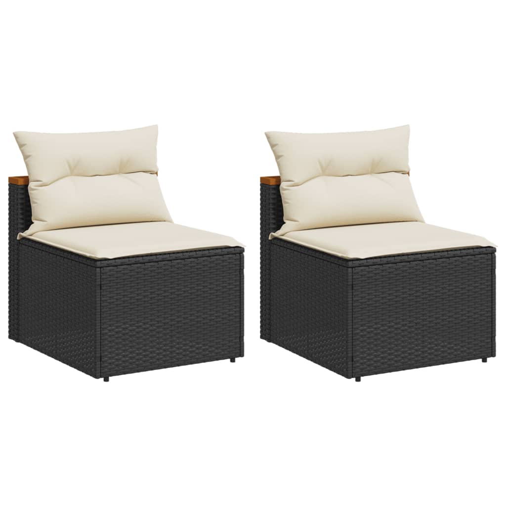 Garden Sofas Armless with Cushions 2 pcs Black Poly Rattan