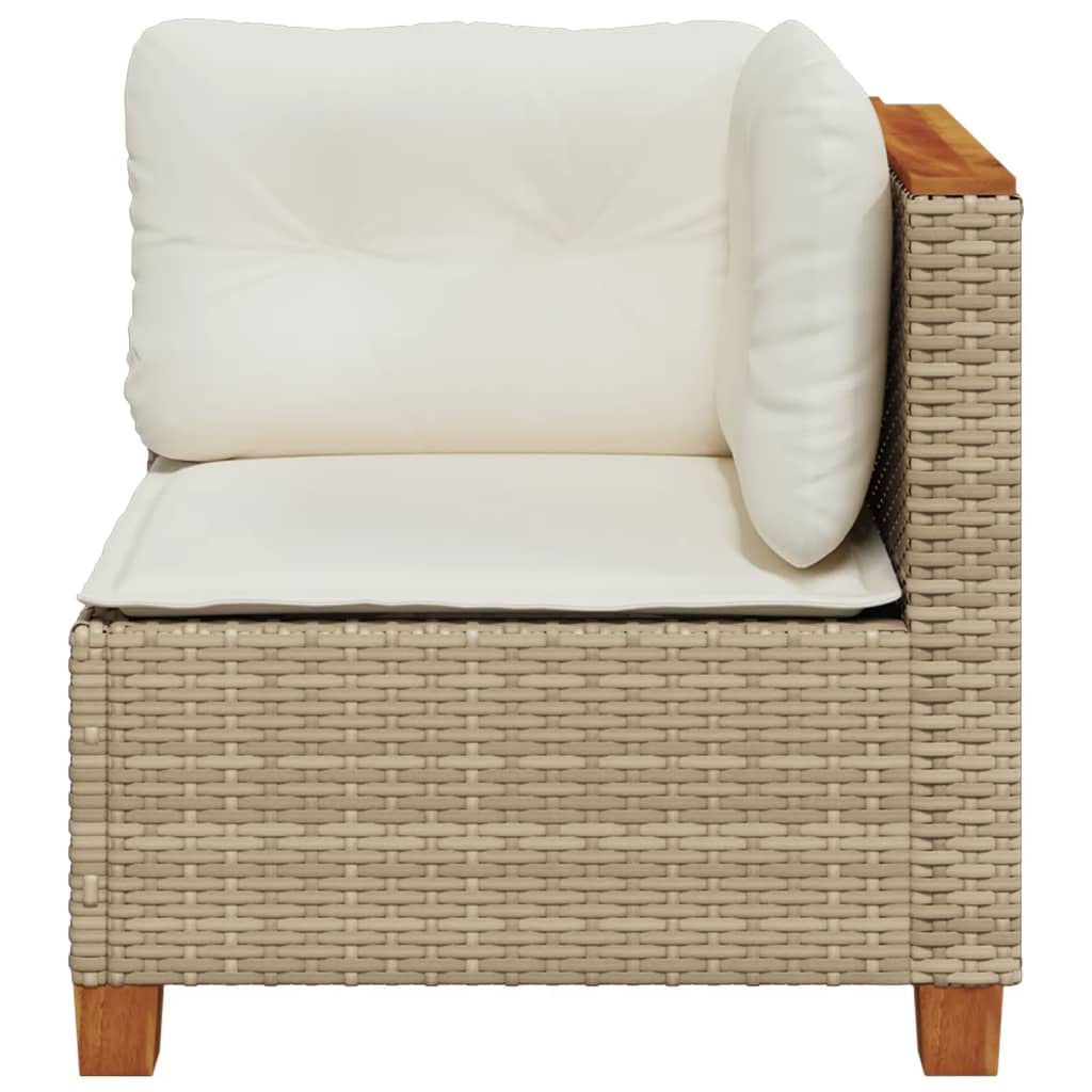 Garden Sofa Corner with Cushions Beige Poly Rattan