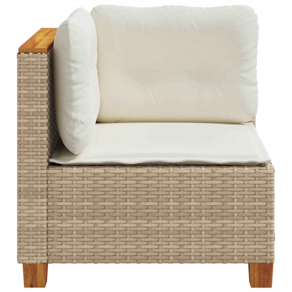 Garden Sofa Corner with Cushions Beige Poly Rattan
