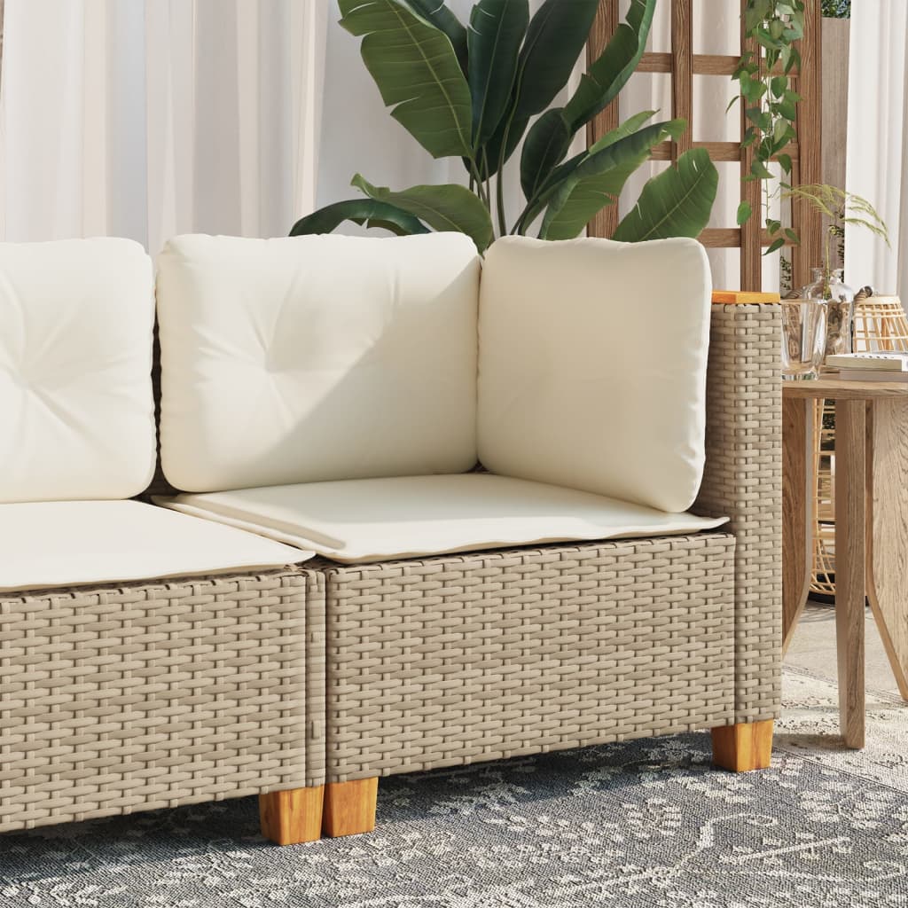 Garden Sofa Corner with Cushions Beige Poly Rattan