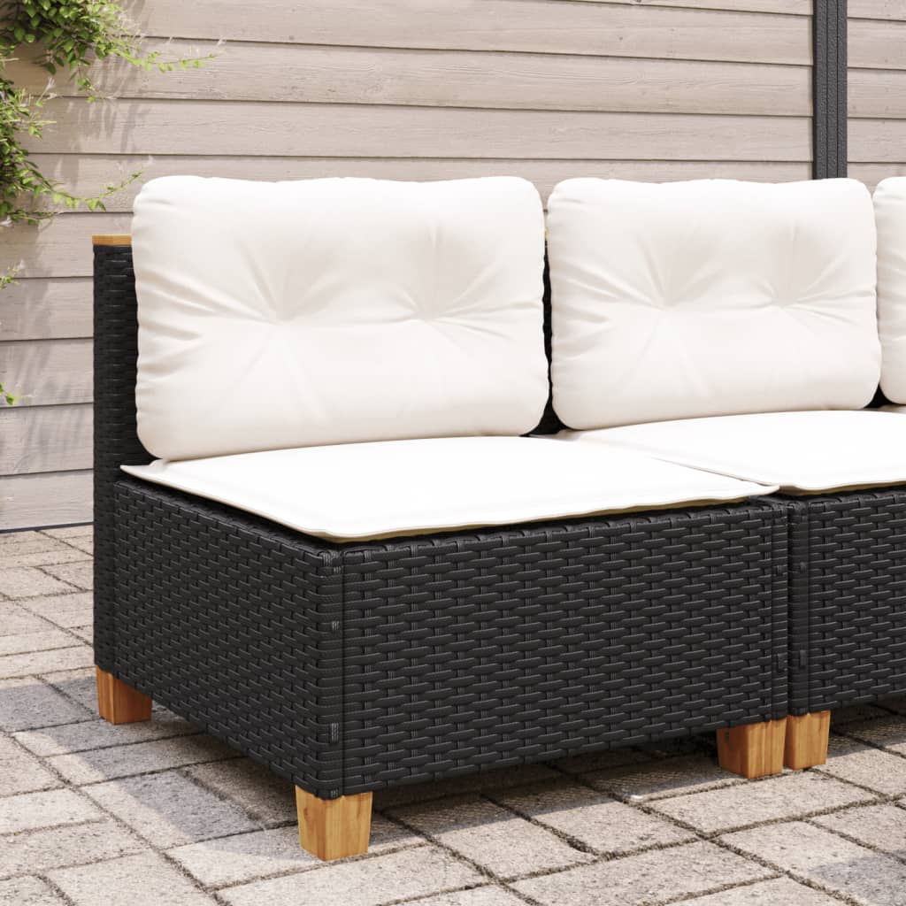 Garden Sofa Armless with Cushions Black Poly Rattan