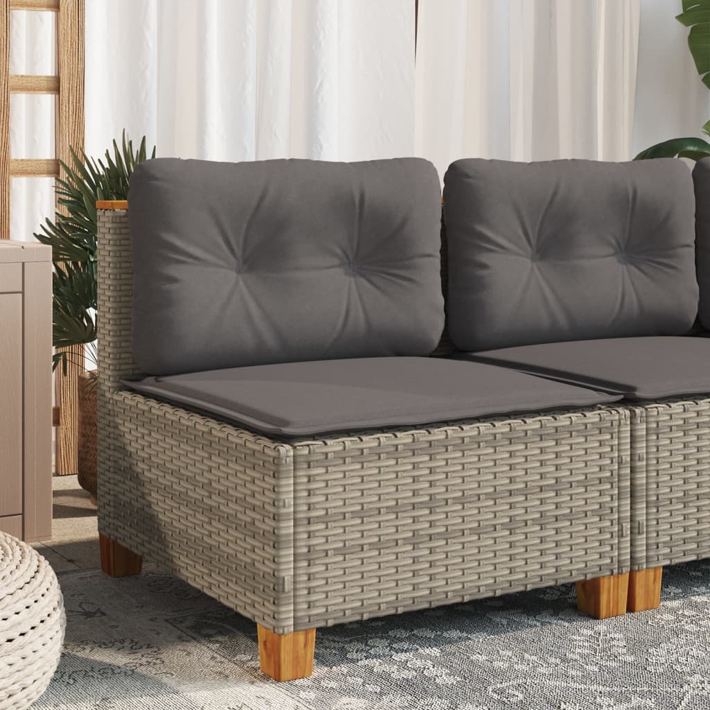 Garden Sofa Armless with Cushions Grey Poly Rattan
