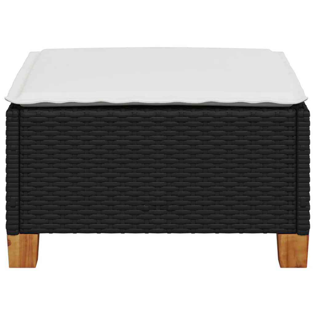 Garden Stool with Cushion Black 63.5x56x32 cm Poly Rattan