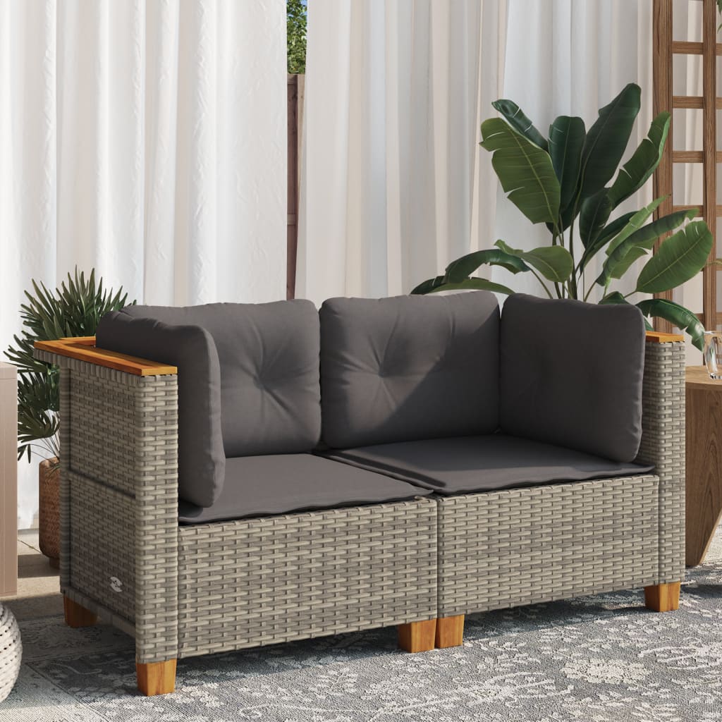 Garden Sofas Corner with Cushions 2 pcs Grey Poly Rattan