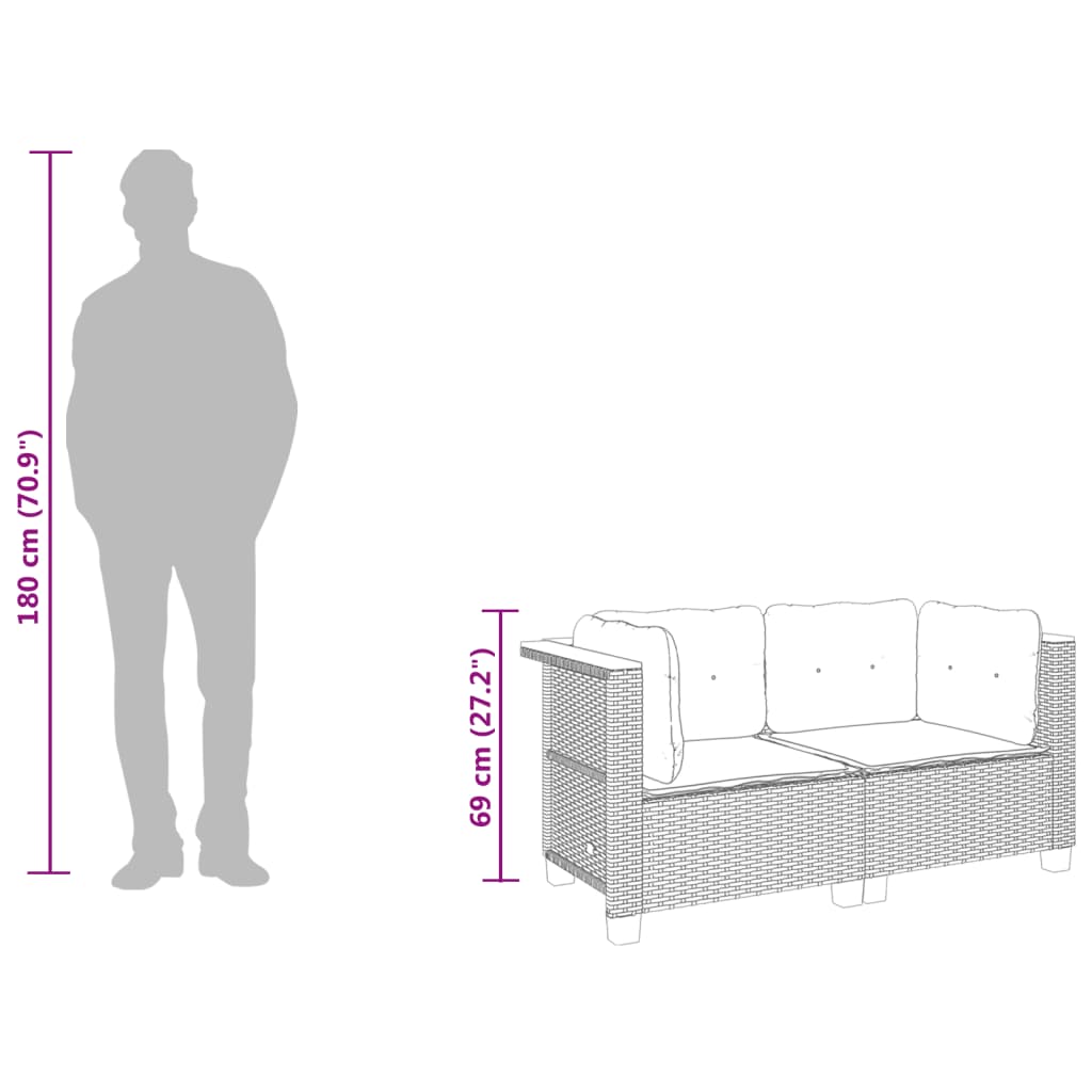 Garden Sofas Corner with Cushions 2 pcs Grey Poly Rattan