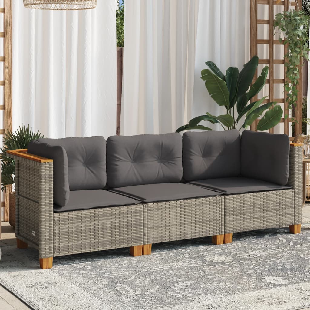 Garden Sofa with Cushions 3-Seater Grey Poly Rattan