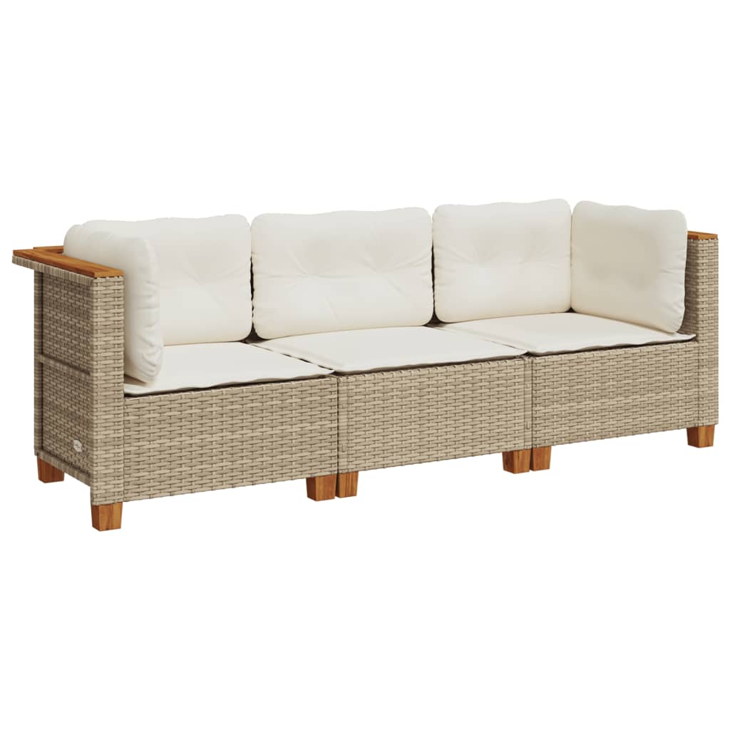 Garden Sofa with Cushions 3-Seater Beige Poly Rattan