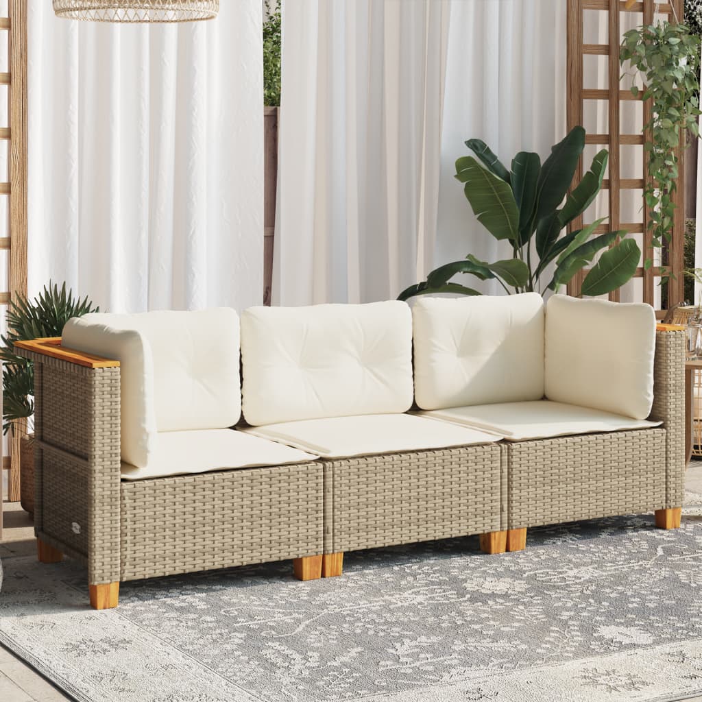 Garden Sofa with Cushions 3-Seater Beige Poly Rattan