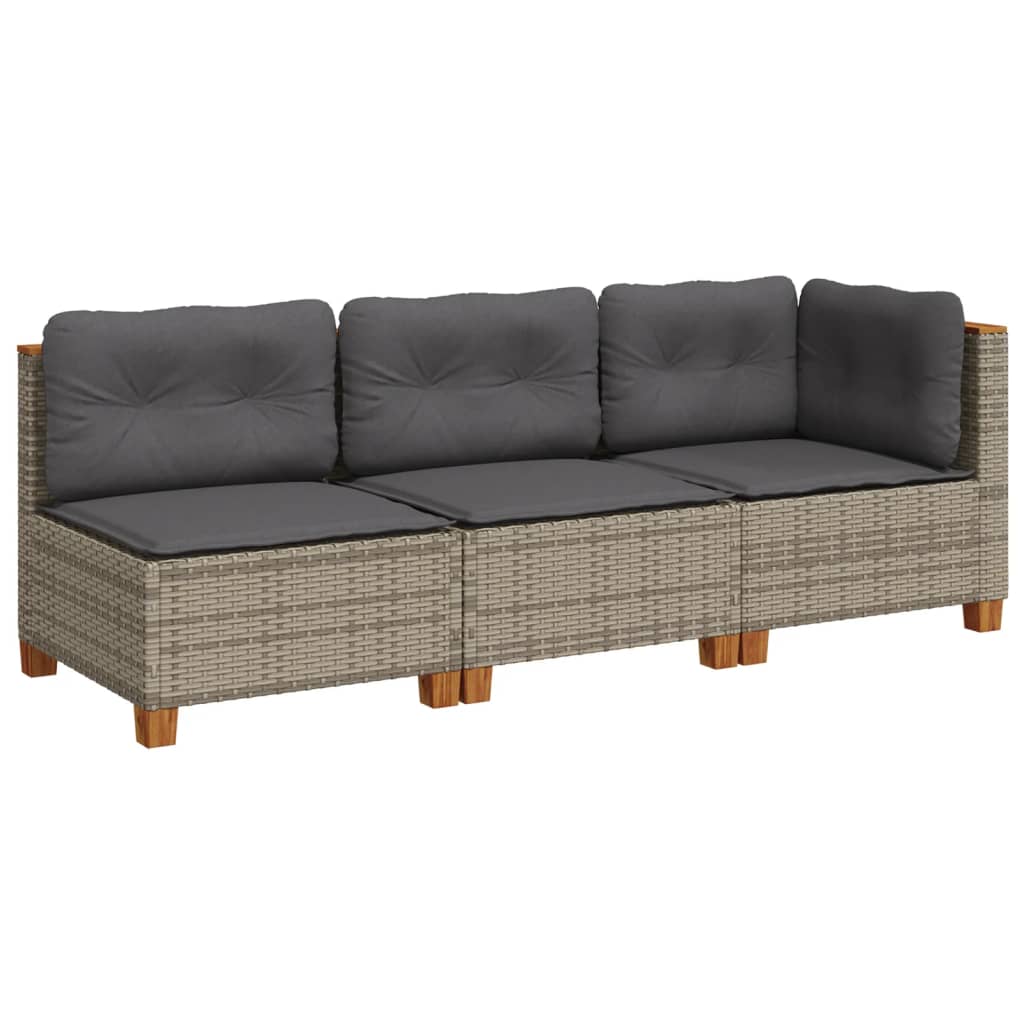 Garden Sofa with Cushions 3-Seater Grey Poly Rattan