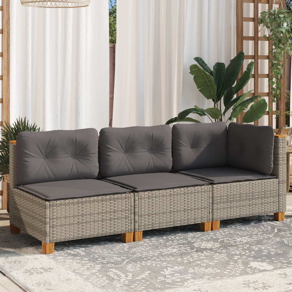 Garden Sofa with Cushions 3-Seater Grey Poly Rattan