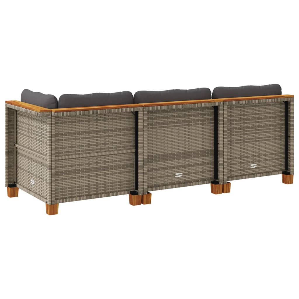 Garden Sofa with Cushions 3-Seater Grey Poly Rattan