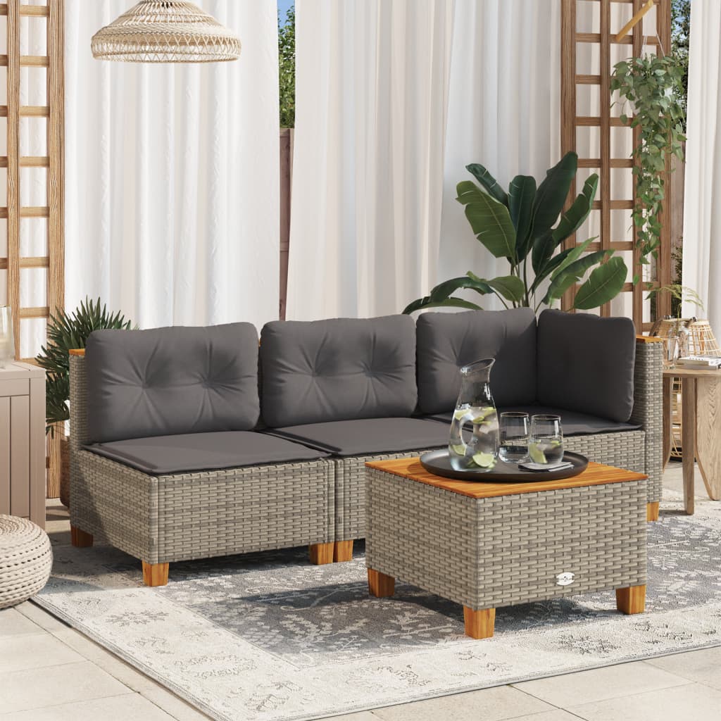 Garden Sofa with Cushions 3-Seater Grey Poly Rattan