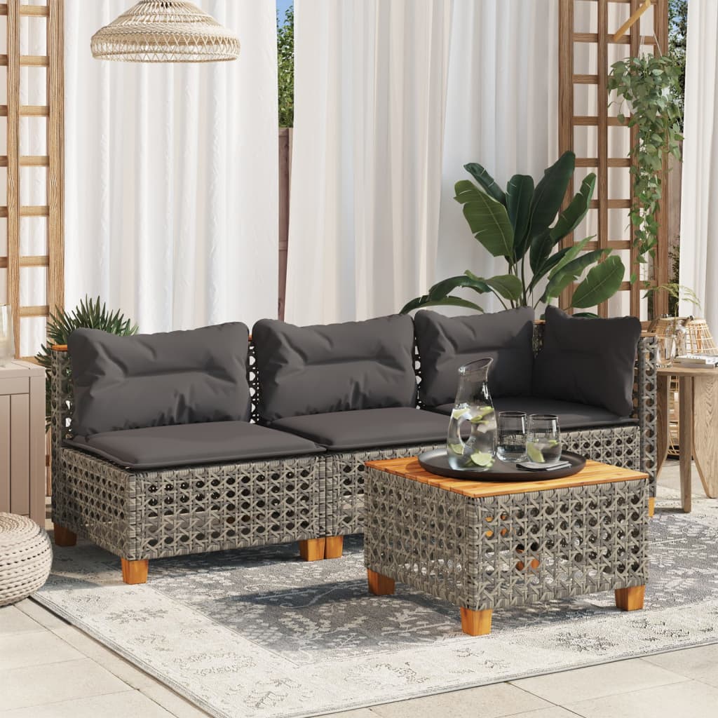 Garden Sofa Corner with Cushions Grey Poly Rattan