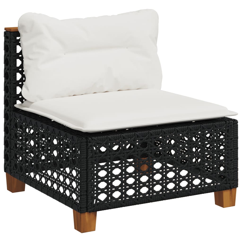 Garden Sofa Armless with Cushions Black Poly Rattan
