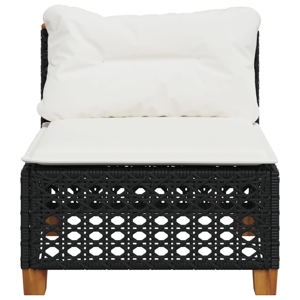 Garden Sofa Armless with Cushions Black Poly Rattan