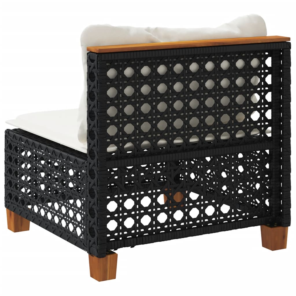 Garden Sofa Armless with Cushions Black Poly Rattan