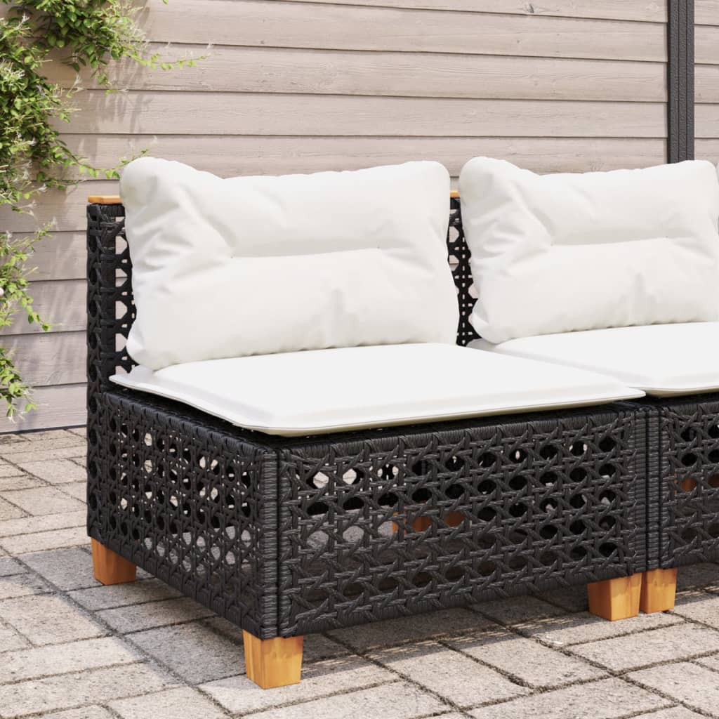 Garden Sofa Armless with Cushions Black Poly Rattan