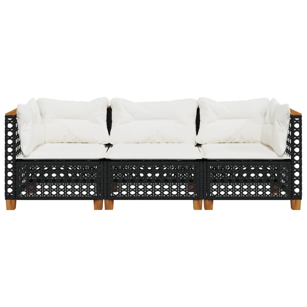 Garden Sofa with Cushions 3-Seater Black Poly Rattan