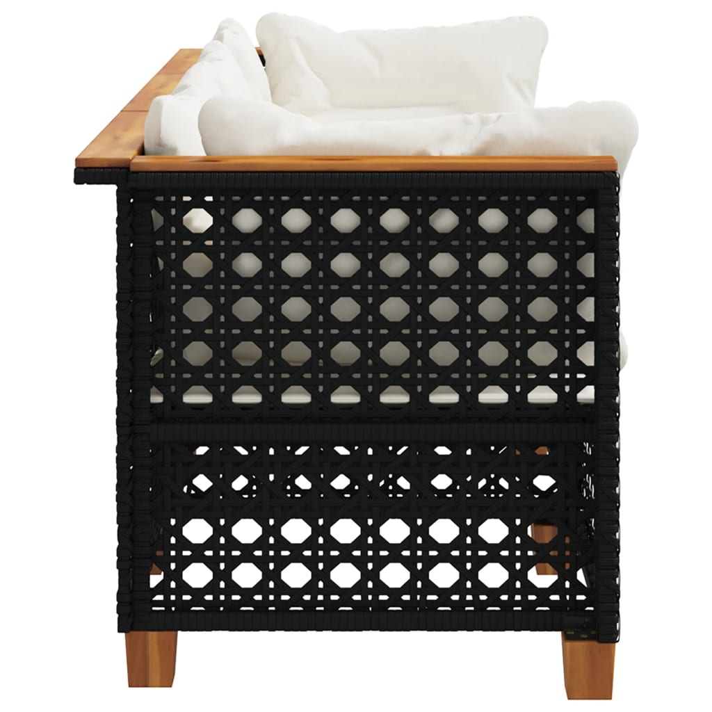 Garden Sofa with Cushions 3-Seater Black Poly Rattan