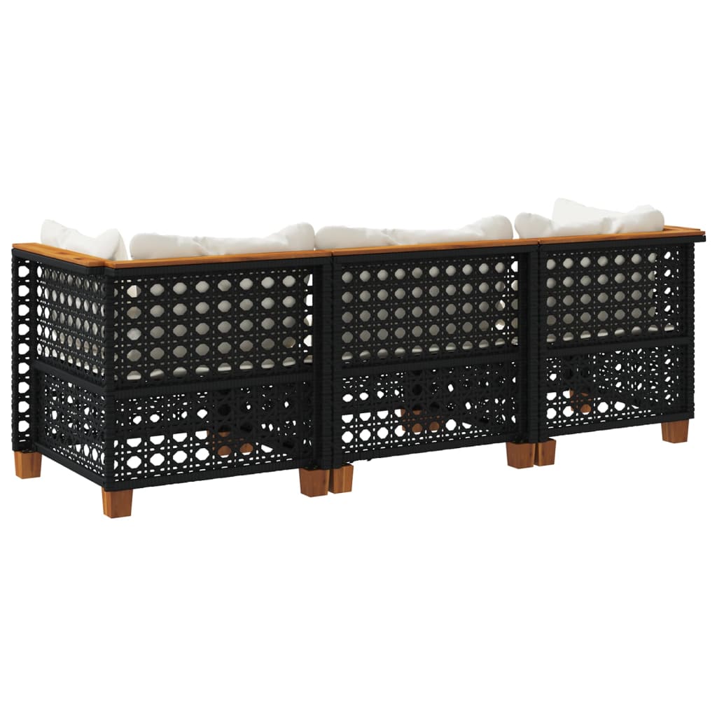 Garden Sofa with Cushions 3-Seater Black Poly Rattan