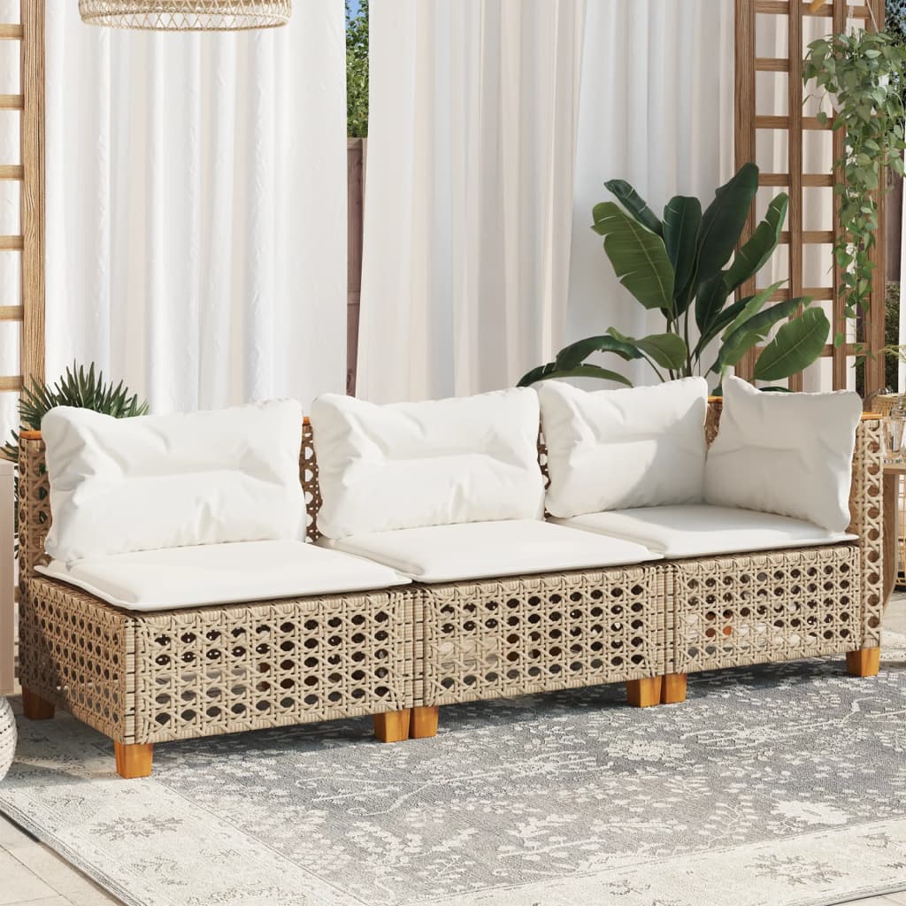 Garden Sofa with Cushions 3-Seater Beige Poly Rattan
