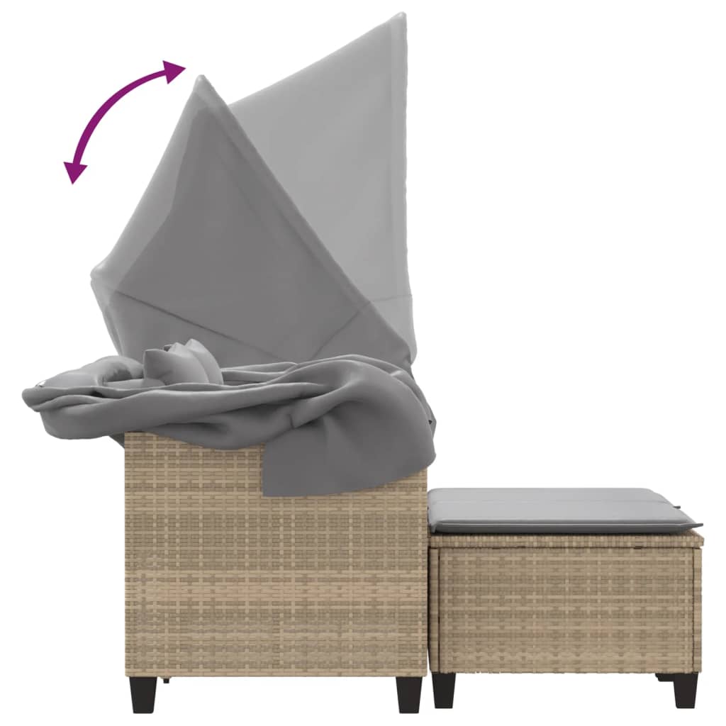 Garden Sofa 2-Seater with Canopy and Stools Beige Poly Rattan