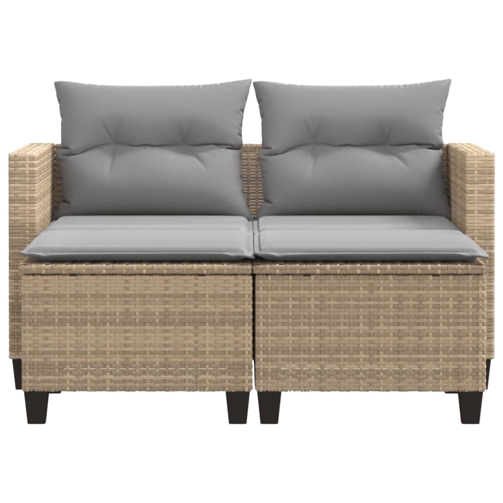 Garden Sofa 2-Seater with Stools Beige Poly Rattan