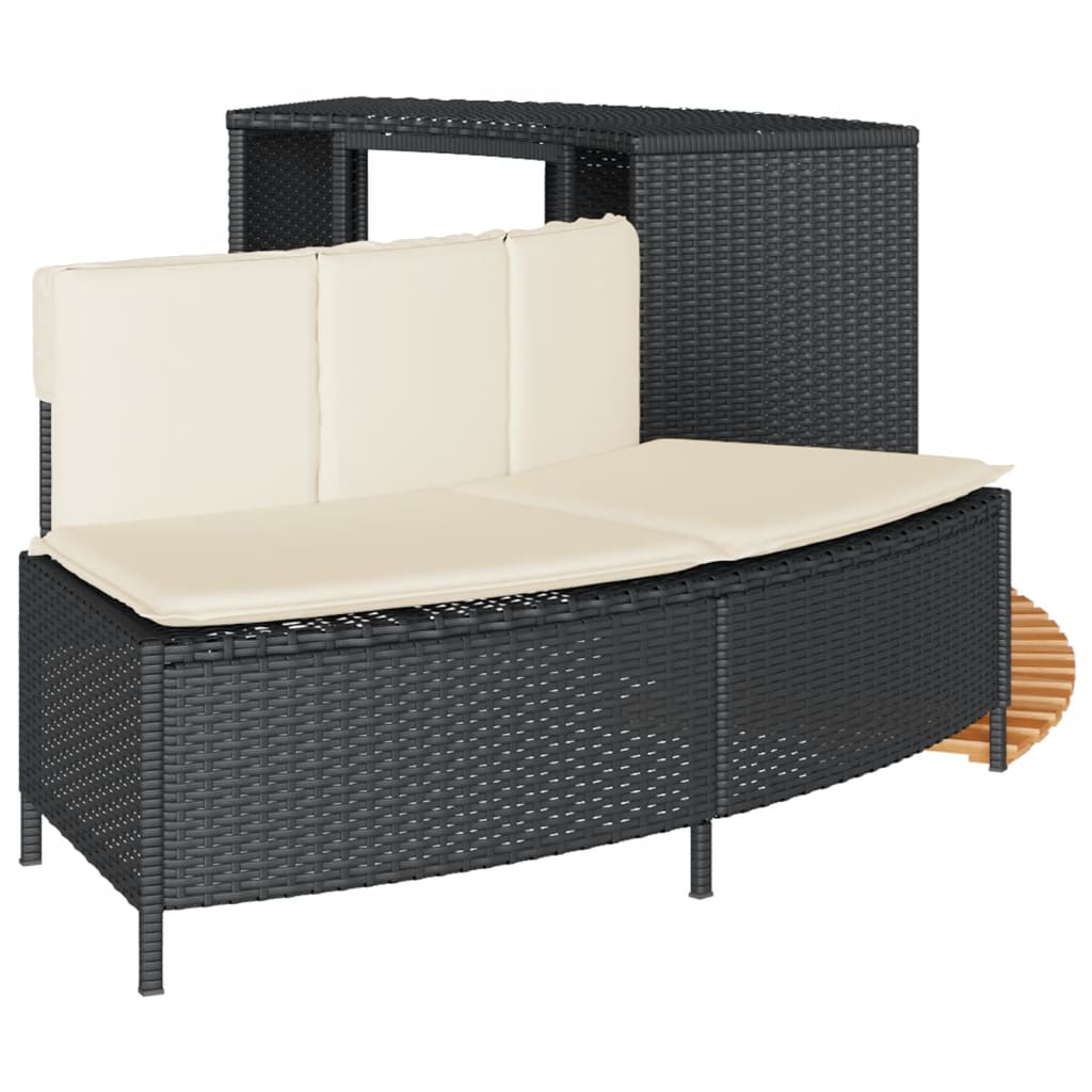 Hot Tub Surround Black Poly Rattan and Solid Wood Acacia