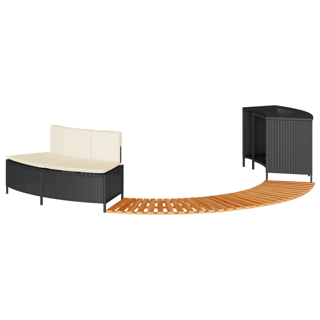 Hot Tub Surround Black Poly Rattan and Solid Wood Acacia