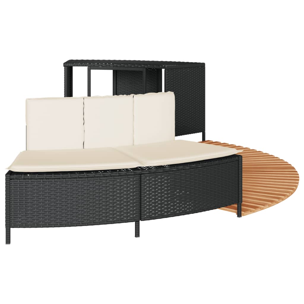 Hot Tub Surround Black Poly Rattan and Solid Wood Acacia