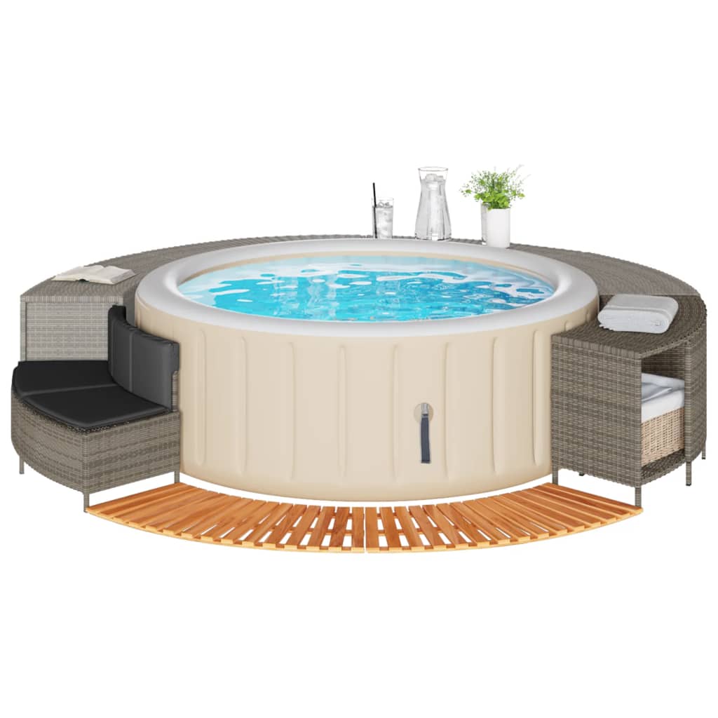 Hot Tub Surround Grey Poly Rattan and Solid Wood Acacia