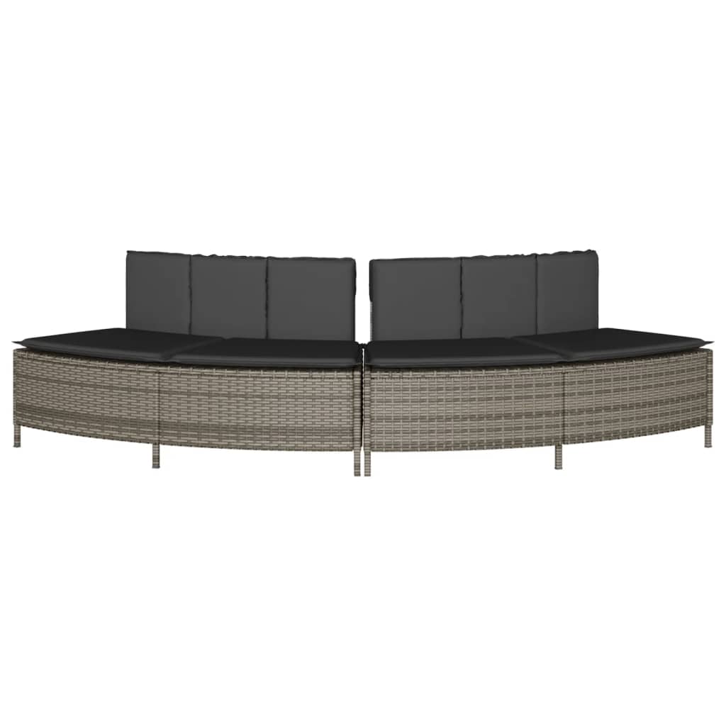 Hot Tub Benches with Cushions 2 pcs Grey Poly Rattan