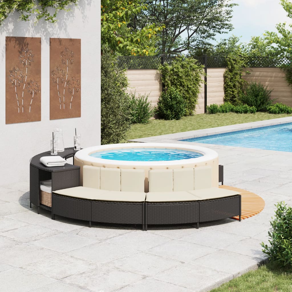 Hot Tub Benches with Cushions 2 pcs Black Poly Rattan