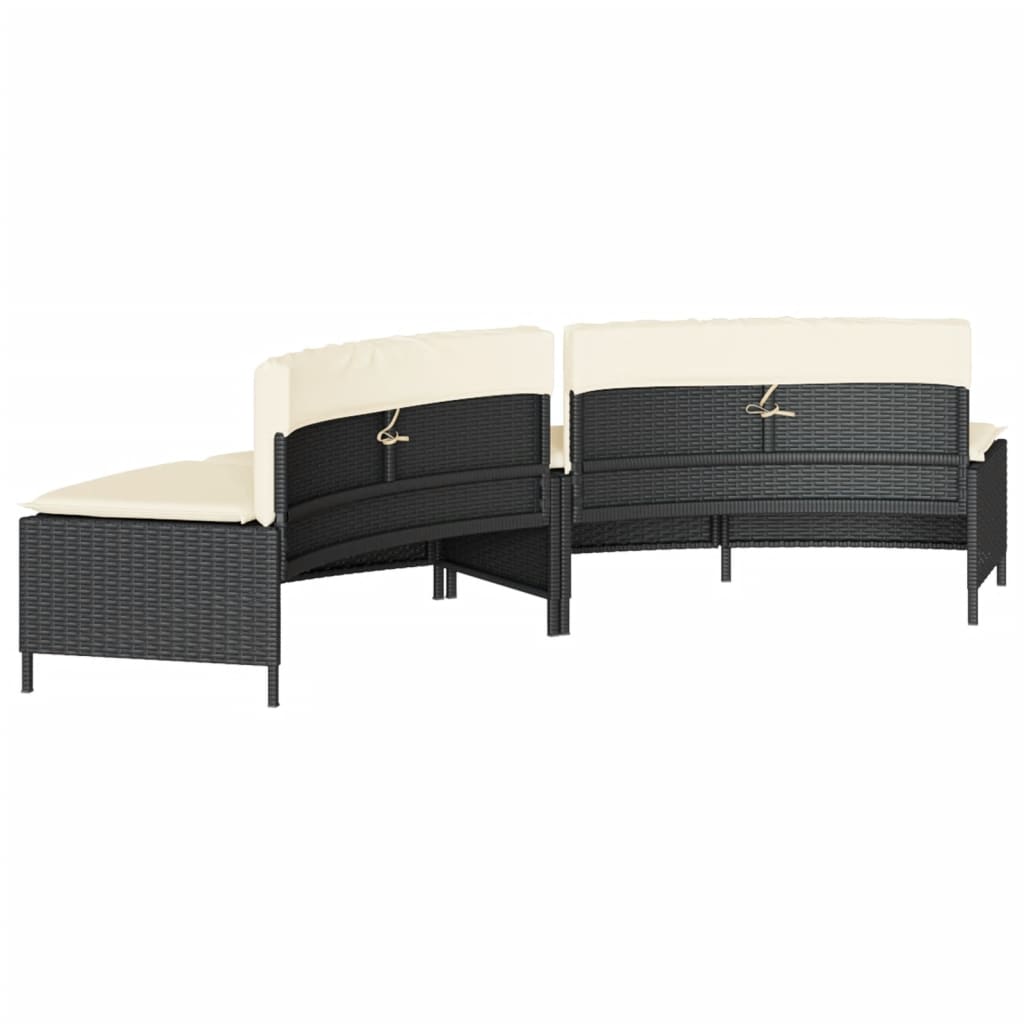 Hot Tub Benches with Cushions 2 pcs Black Poly Rattan